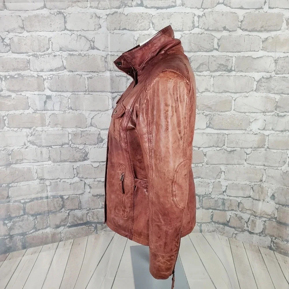 Di Capra Int Moto  Leather Jacket Mottled Two Tone Oxblood Size Small - Picture 10 of 16